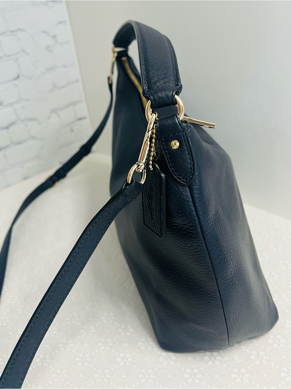Coach F36628 East West Celeste NAVY BLUE Leather Convertible Crossbody Hobo Bag - Picture 5 of 15